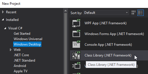 Add new project ‘Class Library (.NET Framework)’