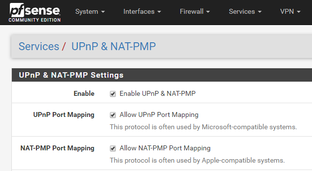 UPnP & NAT-PMP Settings